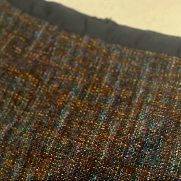Boden Tweed Skirt Sz 16R Knee Length Brown Blue Orange Flecks Back Slit - Picture 5 of 11